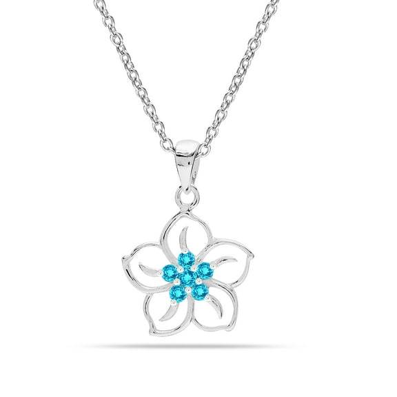 LeCalla 925 Sterling Silver Blue Topaz Flower Pendant Necklace Jewelry Gifts for Women and Teen 18" Inch