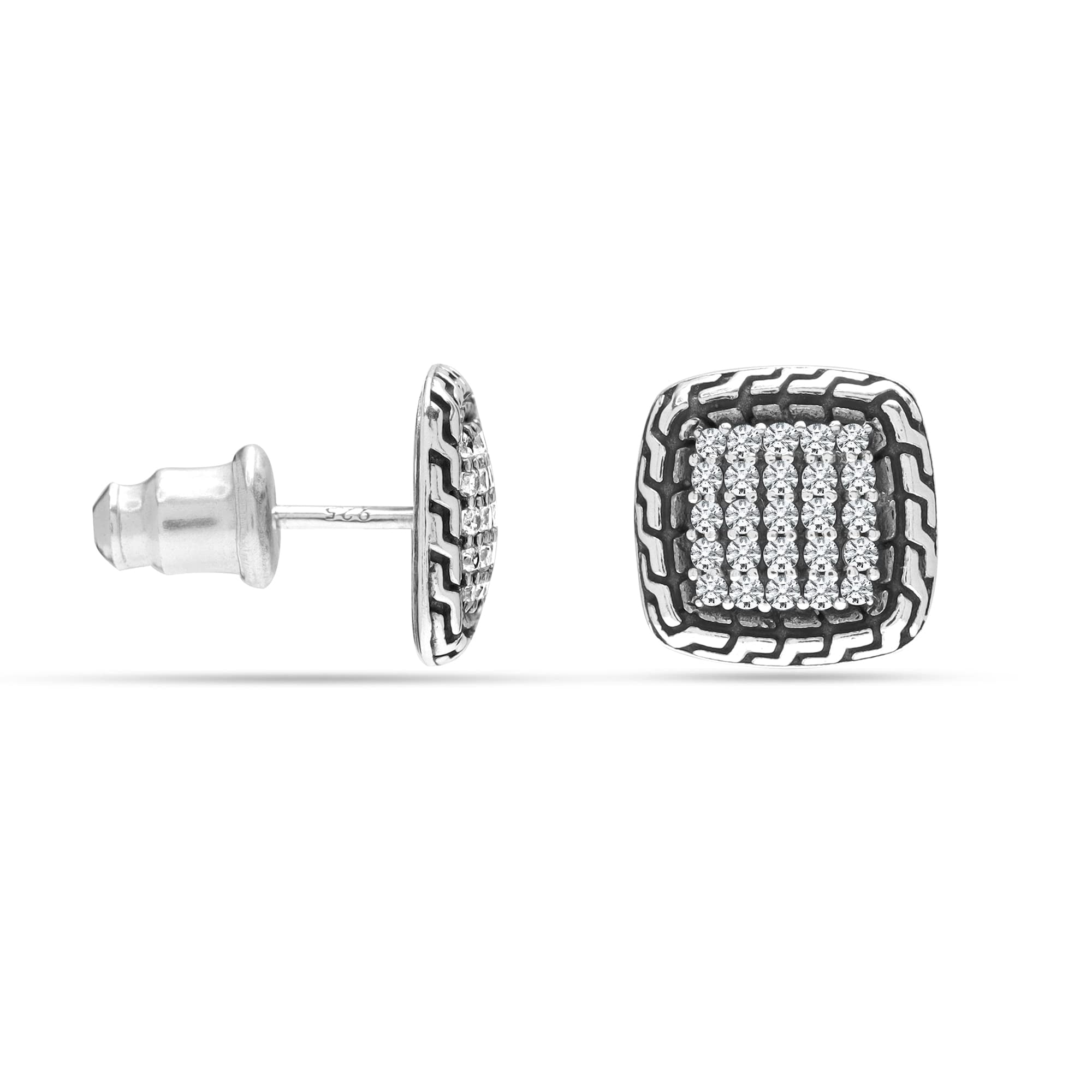 LeCalla 925 Sterling Silver CZ Classic Square Antique SMALL Stud Earrings Jewelry Gifts for Women and Teen 11MM