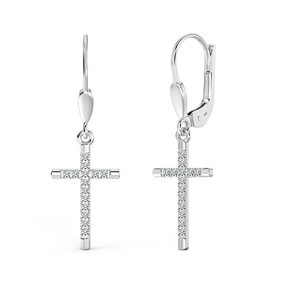 LeCalla 925 Sterling Silver CZ Cross Earrings for Men | Classic Micro Pave Cubic Zirconia Leverback Dangle Drop Earring 33MM