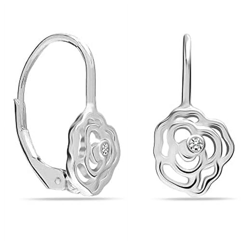 LeCalla 925 Sterling Silver CZ Leverback Earrings Sparkling Rose Flower Dangle Cubic Zirconia Drop Earring Gift for Women 18MM