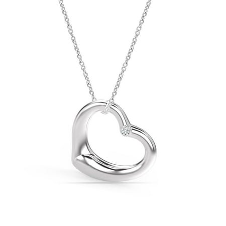 LeCalla 925 Sterling Silver CZ Open Heart Pendant Necklace Jewel Gifts for Women and Teen 18" Inch