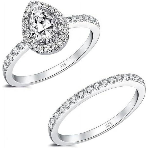 LeCalla 925 Sterling Silver CZ Rings for Women Rhodium-Plated Bridal Rings Sets Zirconia Engagements Rings Wedding Bands for Women Promise Rings for her (Size - 5)