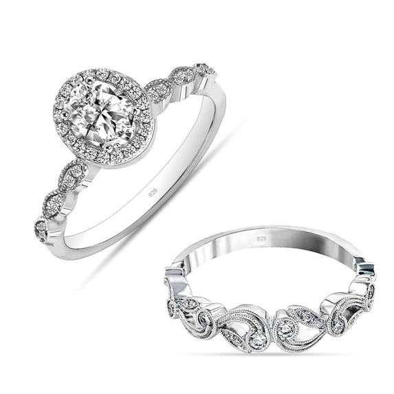 LeCalla 925 Sterling Silver CZ Rings for Women Rhodium-Plated Oval Zirconia Classic Engagement Ring Zirconia Wedding Band for Women Promise Rings for Her (Size - 5)