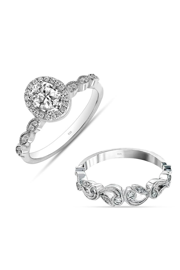925 Sterling Silver CZ Rings for Women Rhodium-Plated Oval Zirconia Classic Engagement Ring Zirconia Wedding Band for Women Promise Rings for Her (Size - 5)