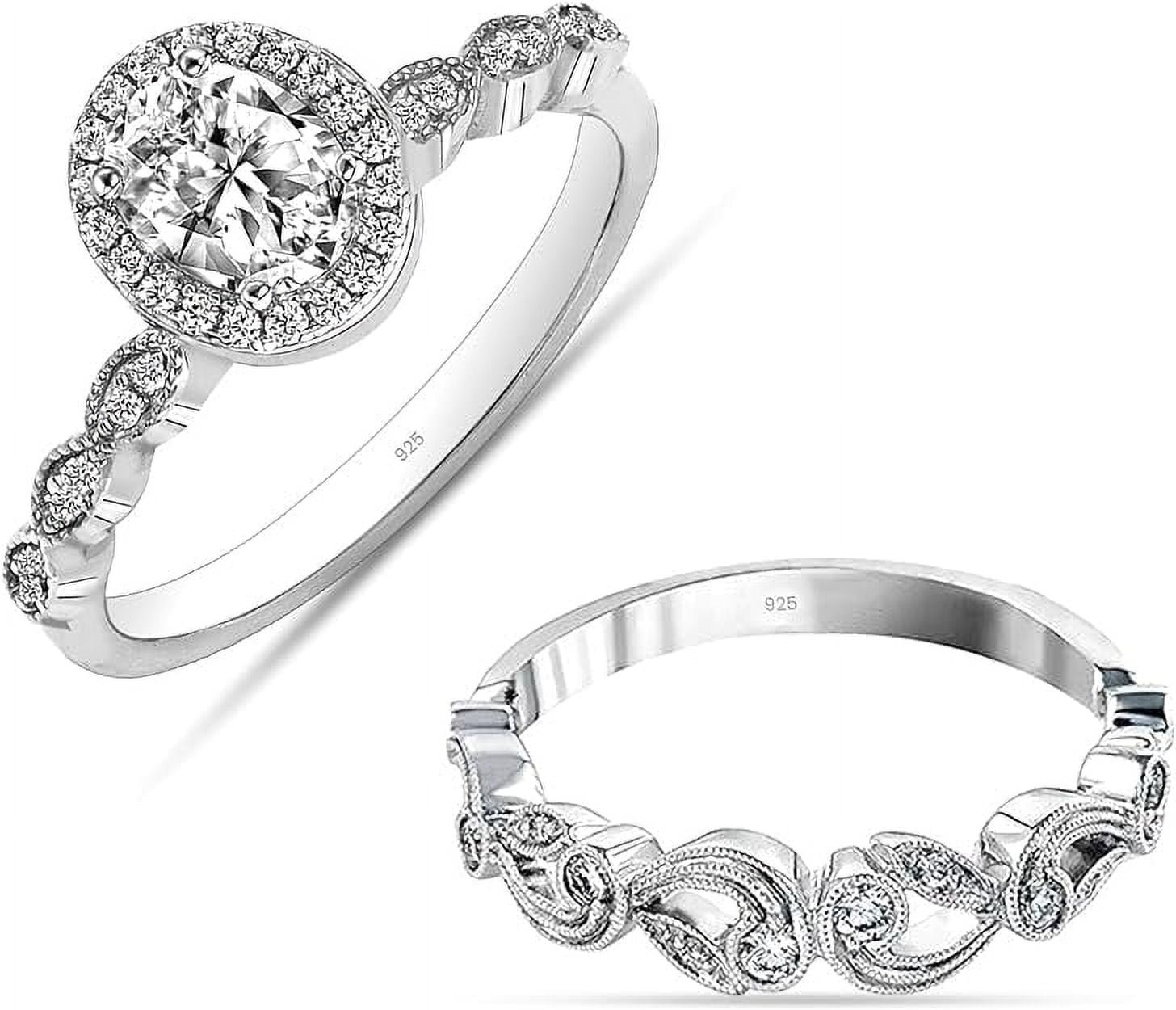 LeCalla 925 Sterling Silver CZ Rings for Women Rhodium-Plated Oval Zirconia Classic Engagement Ring Zirconia Wedding Band for Women Promise Rings for her (Size - 8)