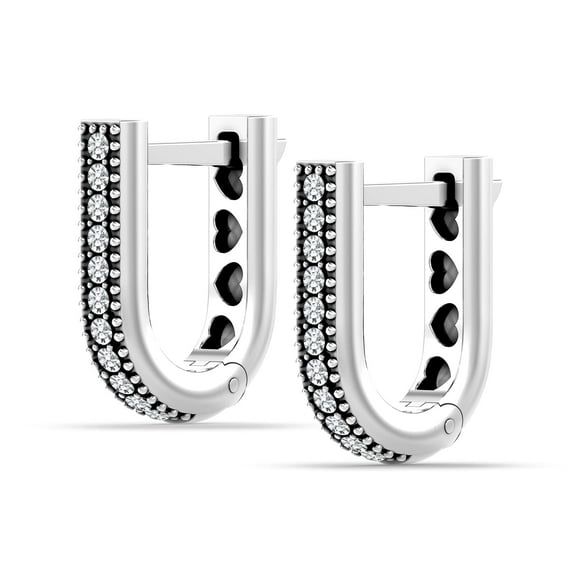 LeCalla 925 Sterling Silver CZ U Shaped Huggie Hoop Earrings for Women Teen 15MM