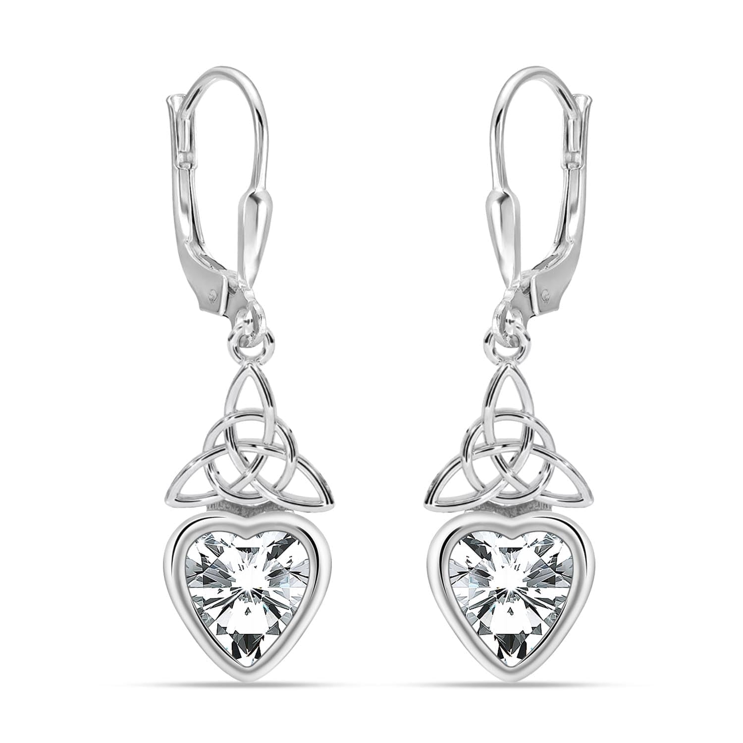 LeCalla 925 Sterling Silver Celtic Knot Earrings | Heart-Shaped CZ Leverback Earrings