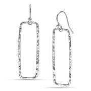 LeCalla 925 Sterling Silver Classic Hammered Balancing Act Drop Earrings Italian Hammered Design Open Rectangular Drop Dangle Earrings for Women 45MM