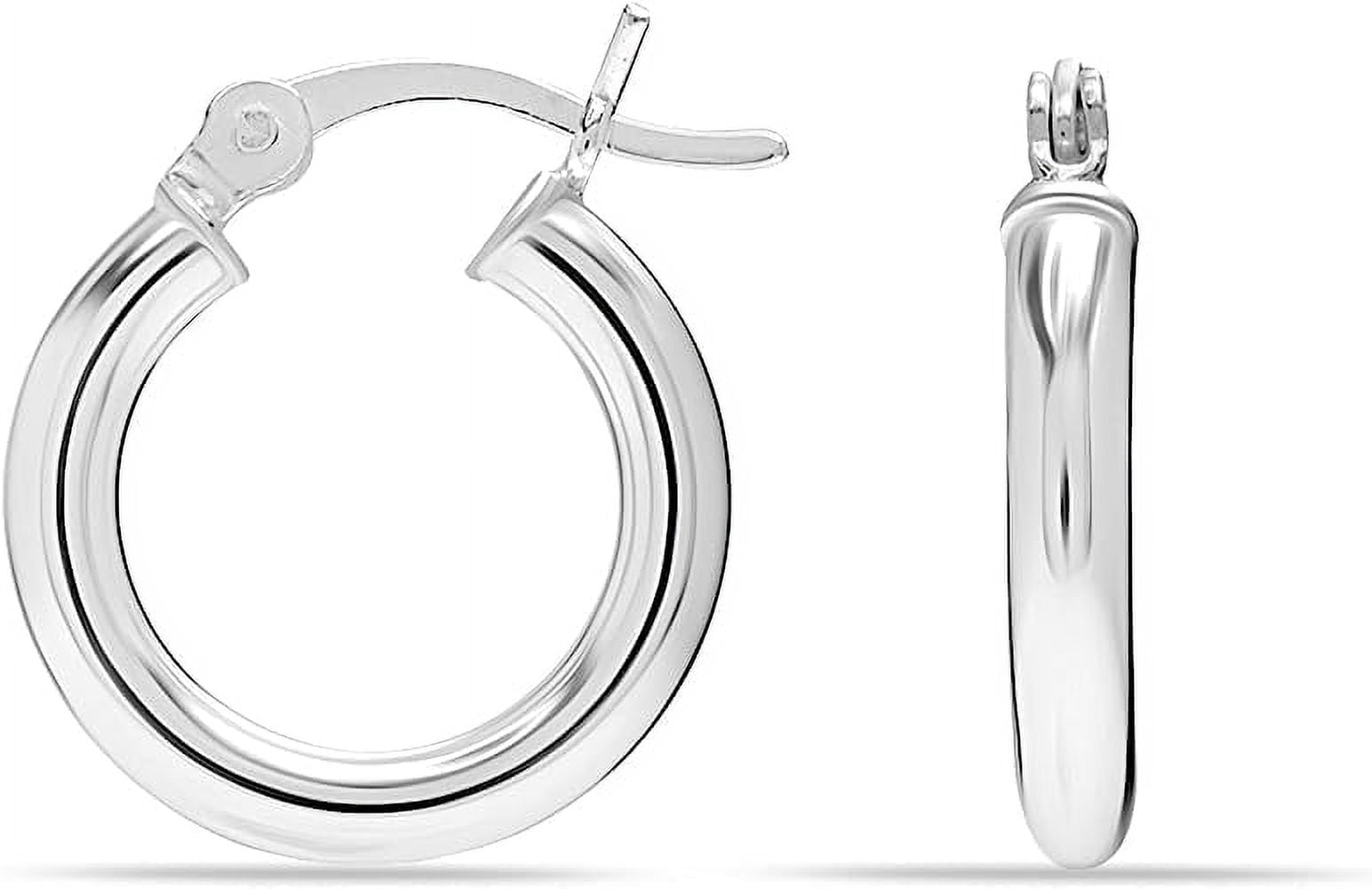 LeCalla 925 Sterling Silver Hoop Earrings, 2.5MM Thick, Italian Round, Small, Click Top, 15MM