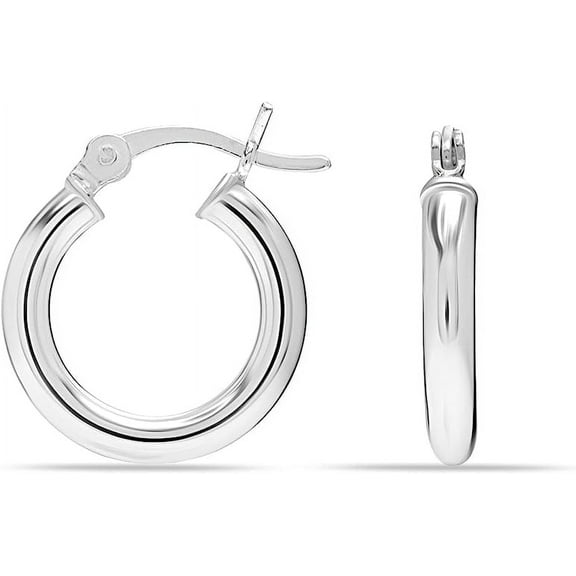 LeCalla 925 Sterling Silver Hoop Earrings, 2.5MM Thick, Italian Round, Small, Click Top, 15MM