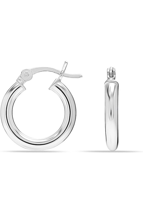 925 Sterling Silver Hoop Earrings, 2.5MM Thick, Italian Round, Small, Click Top, 15MM