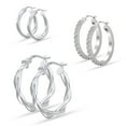 thumbnail image 1 of LeCalla 925 Sterling Silver Twisted & Cubic Zirconia Hoop Earrings Set, 3 Pairs (13mm, 15mm, 20mm), 1 of 8