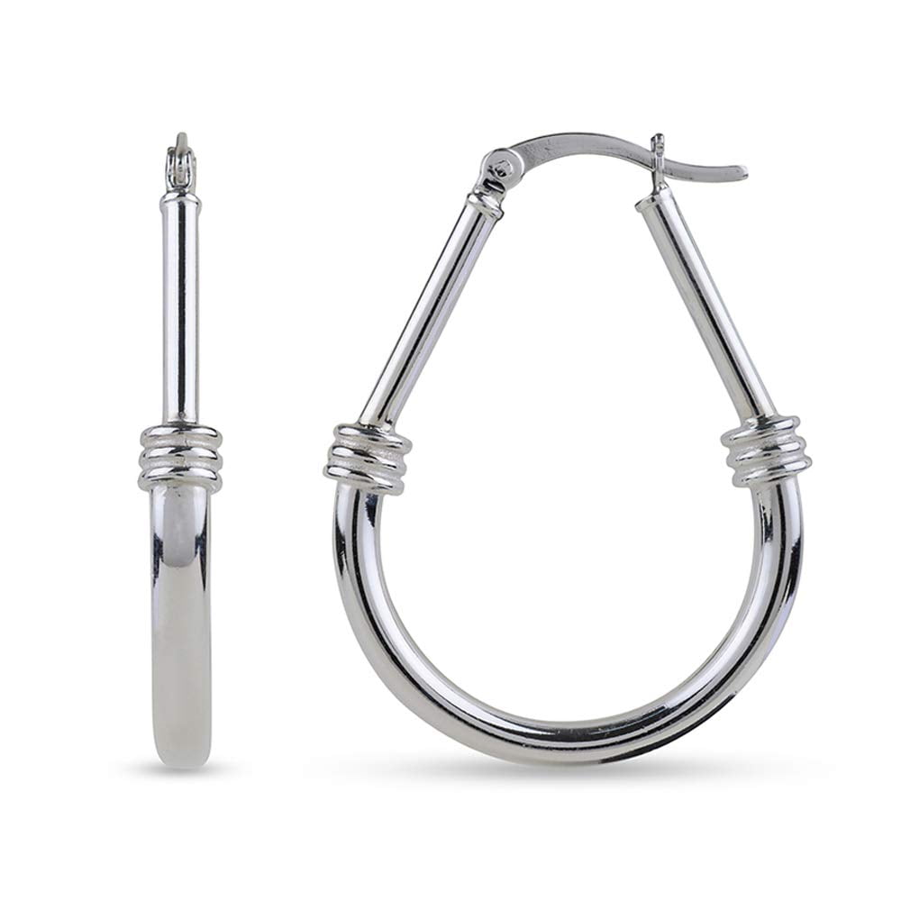 LeCalla 925 Sterling Silver Click-Top Italian Design Classic Oval Hoop Earrings Jewelry for Women and Teen 34MM