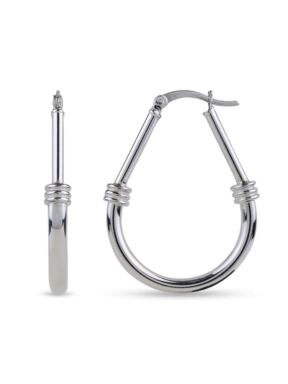 925 Sterling Silver Click-Top Italian Design Classic Oval Hoop Earrings Jewelry for Women and Teen 34MM