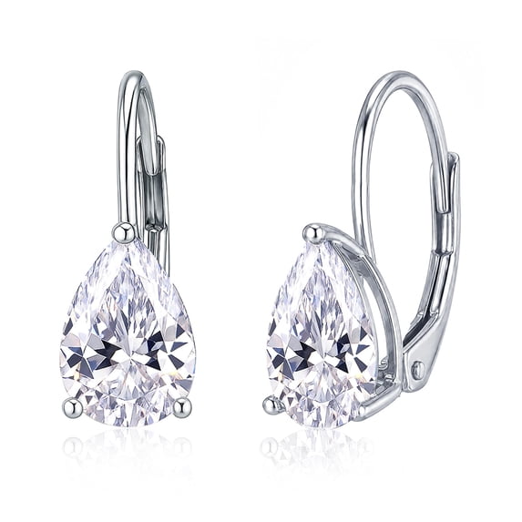 LeCalla 925 Sterling Silver Cubic Zirconia Earrings Drop Pear Cut Leverback Earrings Teardrop Solitaire CZ Earring for Women