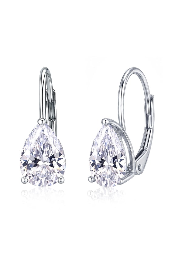 925 Sterling Silver Cubic Zirconia Earrings Drop Pear Cut Leverback Earrings Teardrop Solitaire CZ Earring for Women