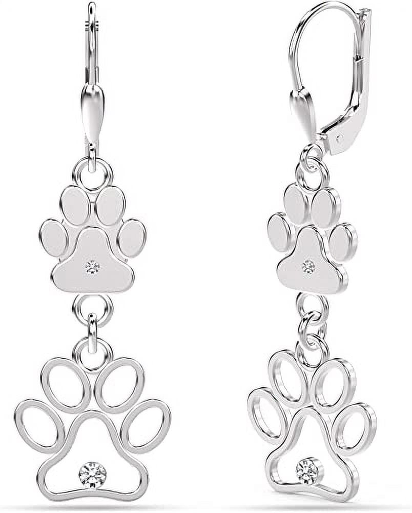 Sterling Silver Cat Hoop Earrings - Cubic Zirconia Dangle Oval Earrings For Women