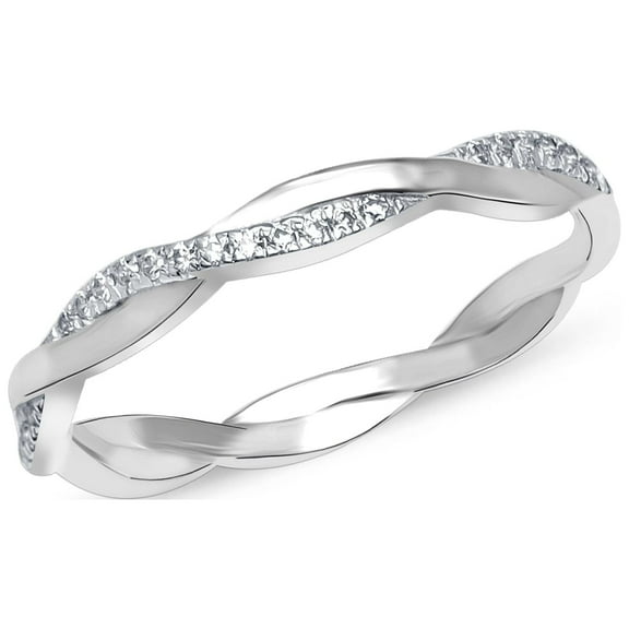 LeCalla 925 Sterling Silver Cubic Zirconia Twisted Rope Eternity Band for Women, Statement Wedding Ring Engagement Rings for women (Size - 7)