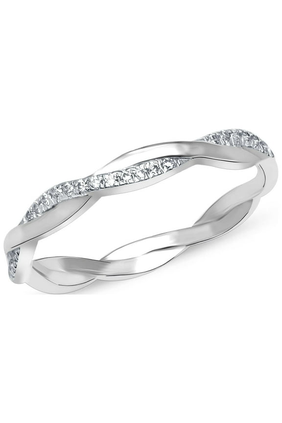 925 Sterling Silver Cubic Zirconia Twisted Rope Eternity Band for Women, Statement Wedding Ring Engagement Rings for women (Size - 7)