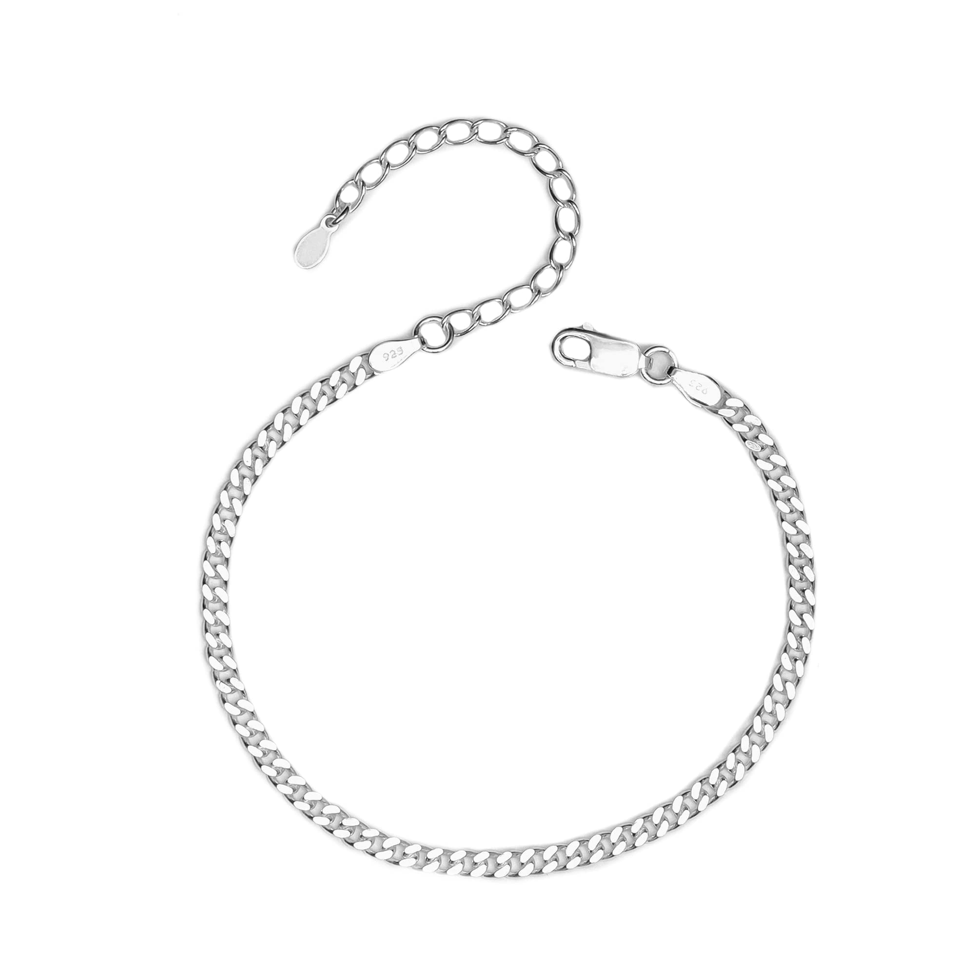 LeCalla 925 Sterling Silver Curb Chain Anklets Jewelry Gifts for Women and Teen 10" Inch