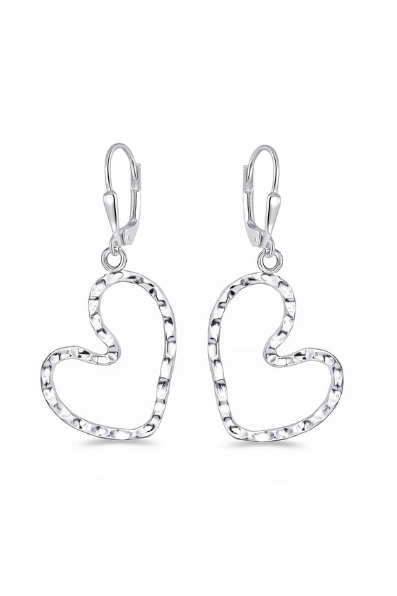 925 Sterling Silver Dangle Earrings for Women | Hammered Silver Open Heart Earring