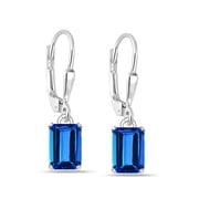 LeCalla 925 Sterling Silver Square Blue Topaz CZ Dangle Earrings
