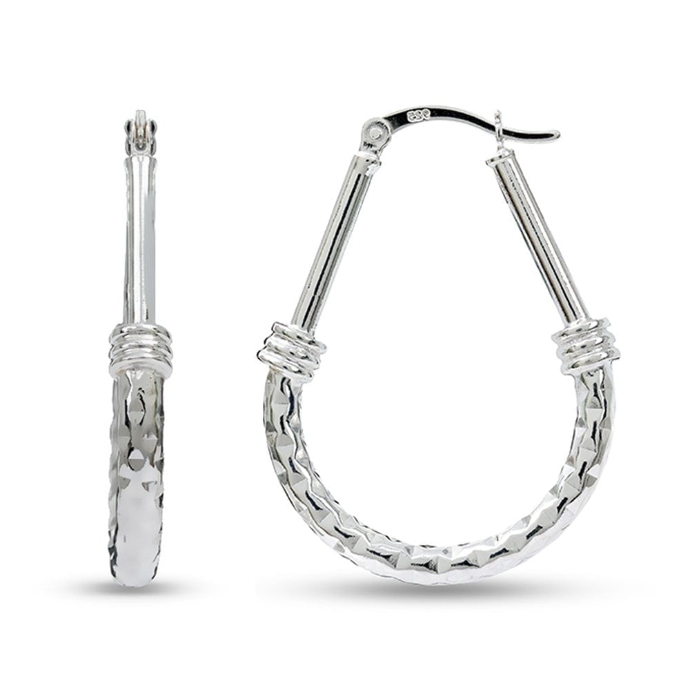 LeCalla 925 Sterling Silver Diamond-Cut Click Top Oval Hoop Earrings Jewelry for Women and Teen 35MM