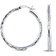 LeCalla 925 Sterling Silver Light-Weight Diamond-Cut Hoop Earrings 2.5MM Thick Tube SMALL Italian Classic Hoop Earrings for Women and Teen Girls 20MM
