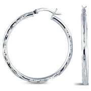 LeCalla 925 Sterling Silver Diamond-Cut Hoop Earrings, 2.5MM Thick, Italian Small Click Top, 15MM