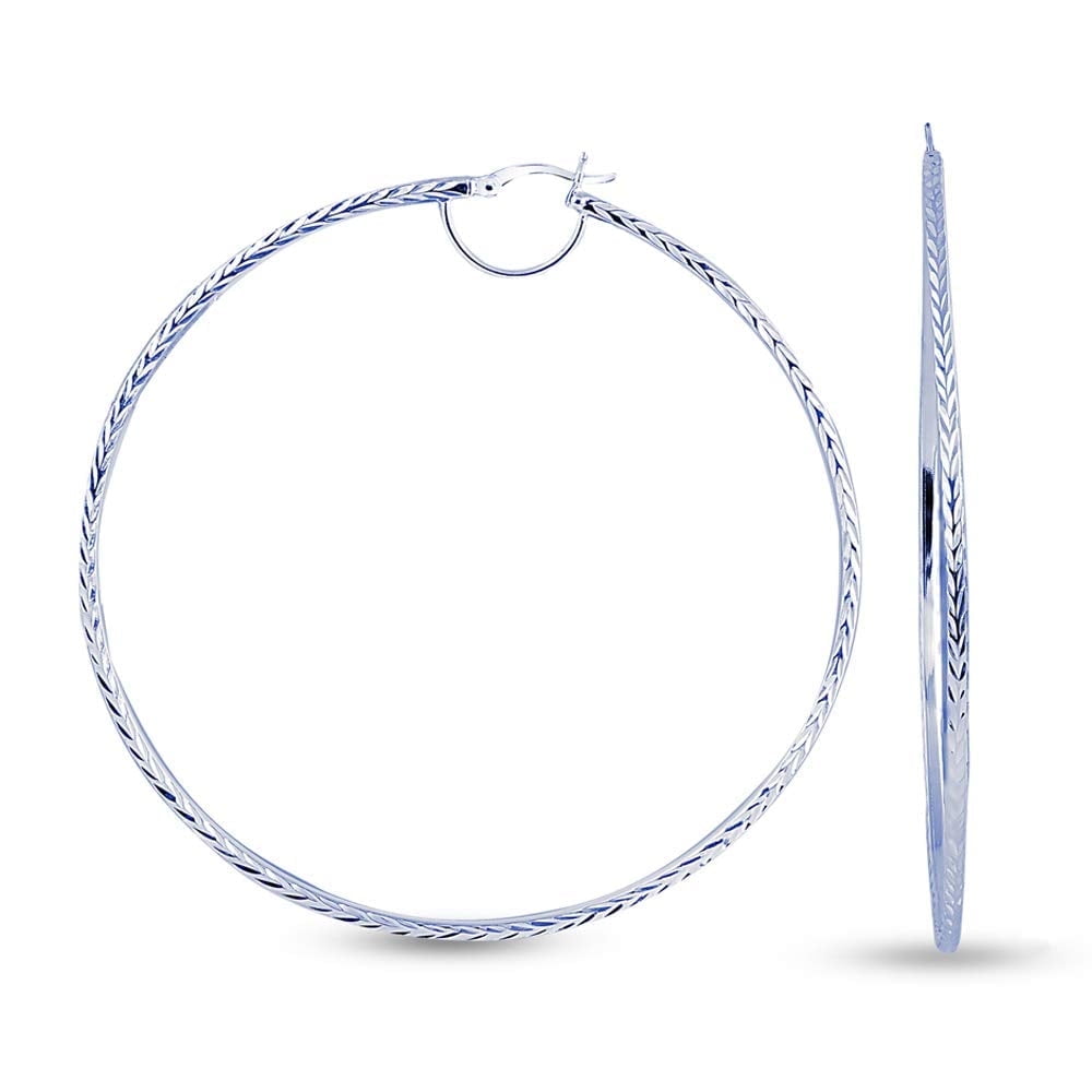 LeCalla Sterling Silver Anti-Tarnish Hoop Earrings, 70MM (Women's)