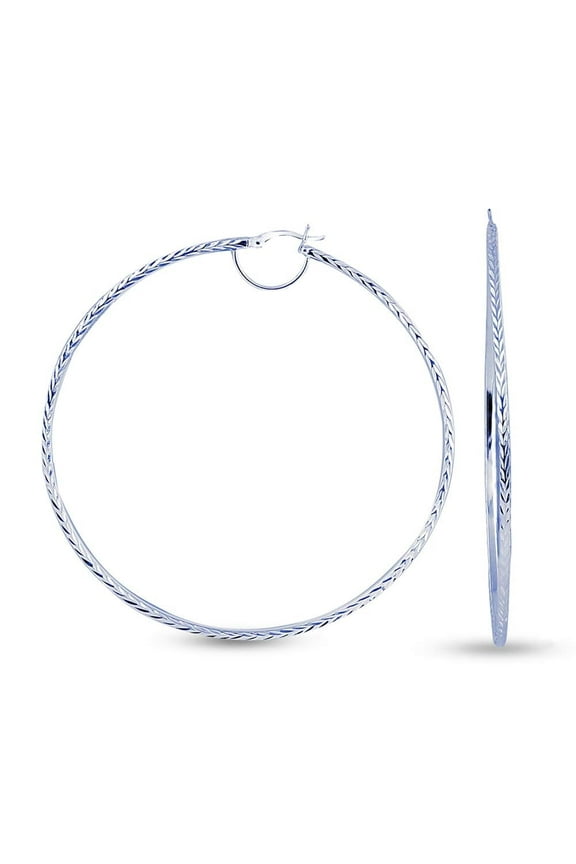 Sterling Silver Anti-Tarnish Hoop Earrings, 70MM (Women's)