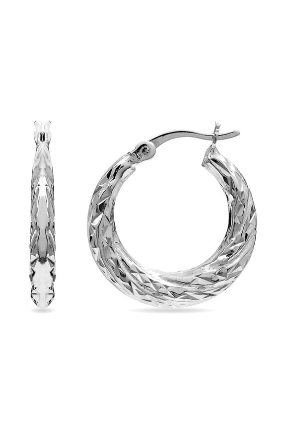 925 Sterling Silver Diamond-Cut SMALL Round Hoop Earrings Hypoallergenic Jewelry Gifts for Women and Teen 20MM
