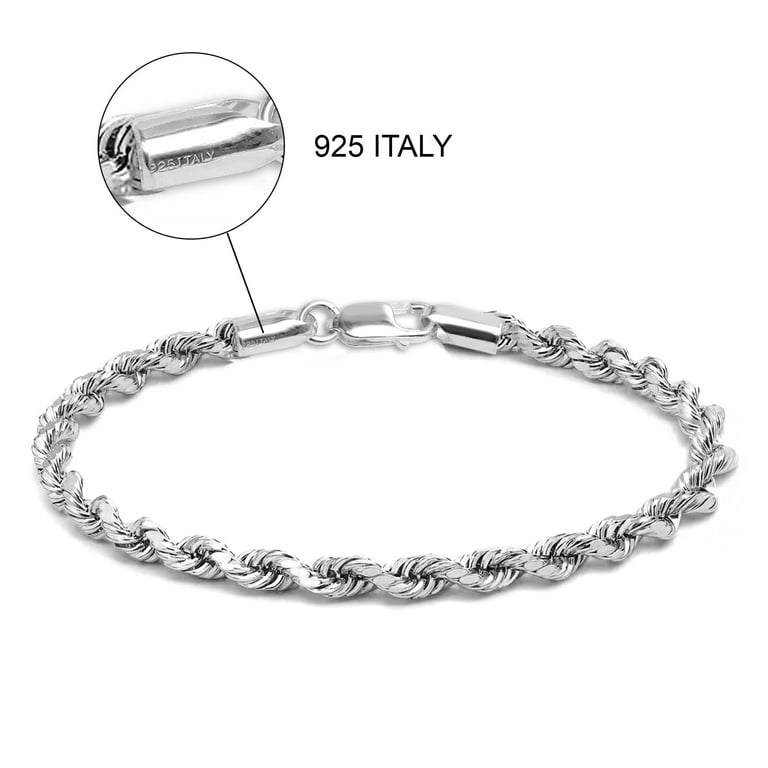 LeCalla 925 Sterling Silver Diamond-Cut Solid Italian 4MM Rope