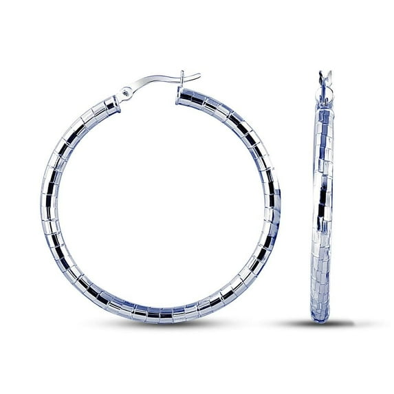 LeCalla 925 Sterling Silver Diamond-cut Textured Pattern Click-Top Hoop Earrings for Women 20MM
