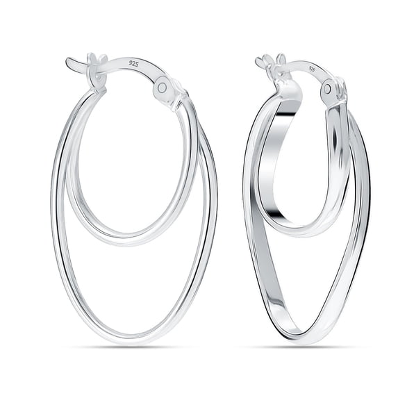 LeCalla 925 Sterling Silver Double Hoop Earrings | Curved Double-Hoop Earrings
