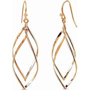 LeCalla 925 Sterling Silver Double Twisted 14K Rose Gold-Plated Drop Dangle Earrings Linear Marquise Loops for Women and Teen 55MM