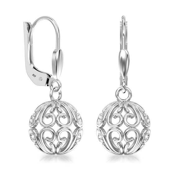 LeCalla 925 Sterling Silver Drop Earrings | Filigree Heart Leverback Dangle Earrings