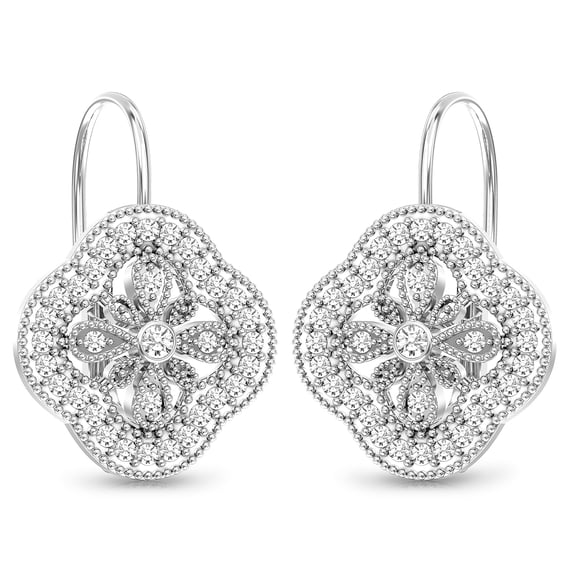 LeCalla 925 Sterling Silver Drop Earrings | Openwork CZ Lever-Back Filigree Earring