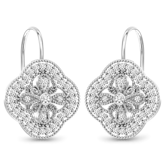 LeCalla 925 Sterling Silver Drop Earrings | Openwork CZ Lever-Back Filigree Earring