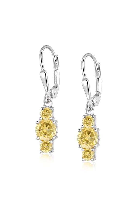925 Sterling Silver Citrine Leverback Drop Earrings for Women