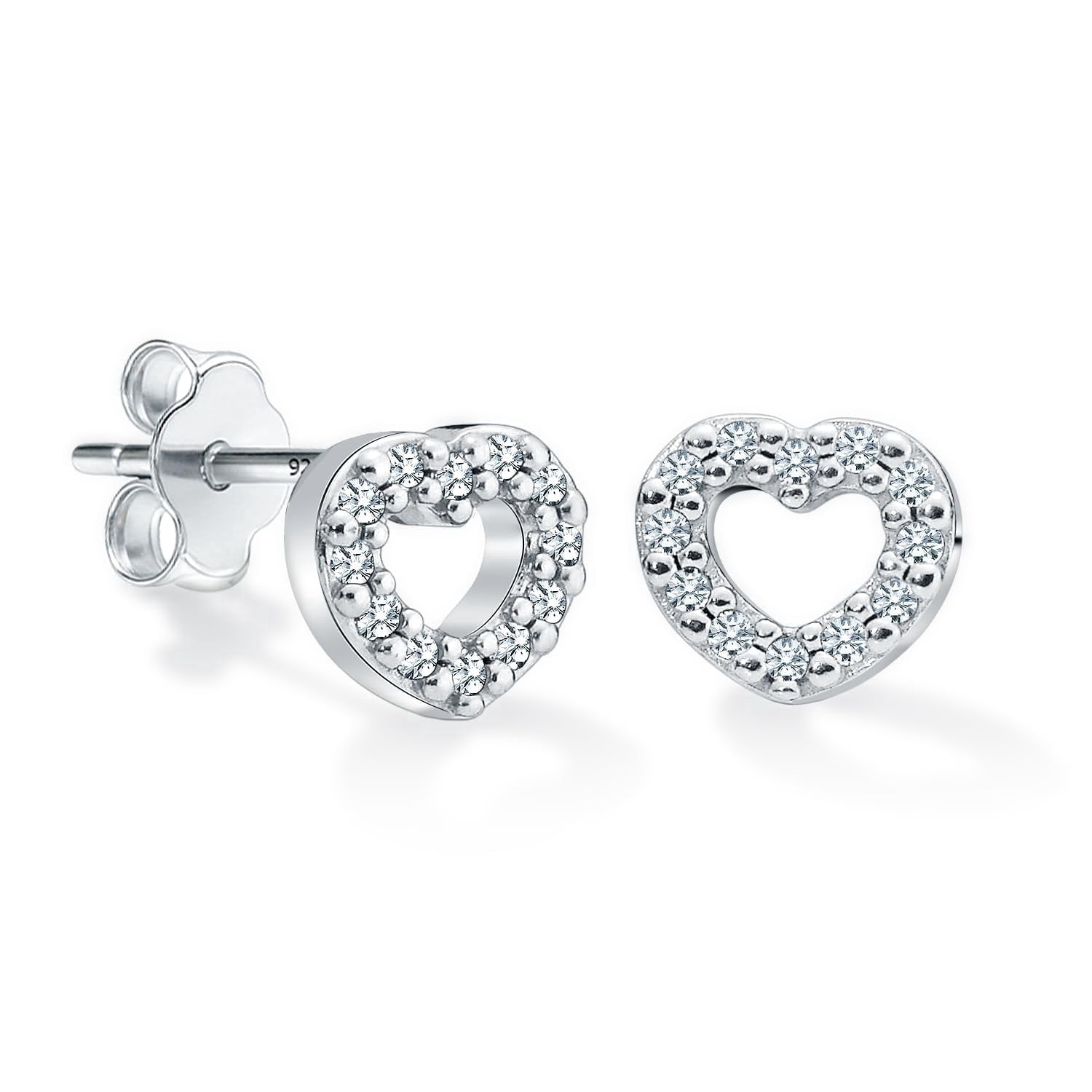LeCalla 925 Sterling Silver Earrings for Women | Open Heart Cubic Zirconia Stud Earrings