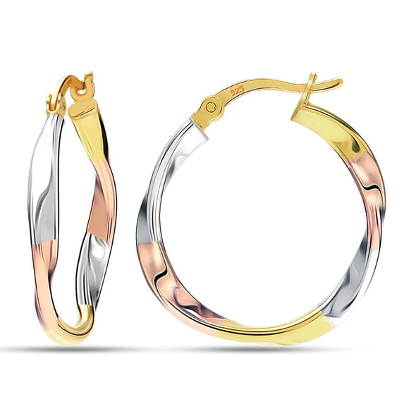 LeCalla 925 Sterling Silver Earrings for Women | Rose-Gold & Yellow-Gold Plated Silver Hoops
