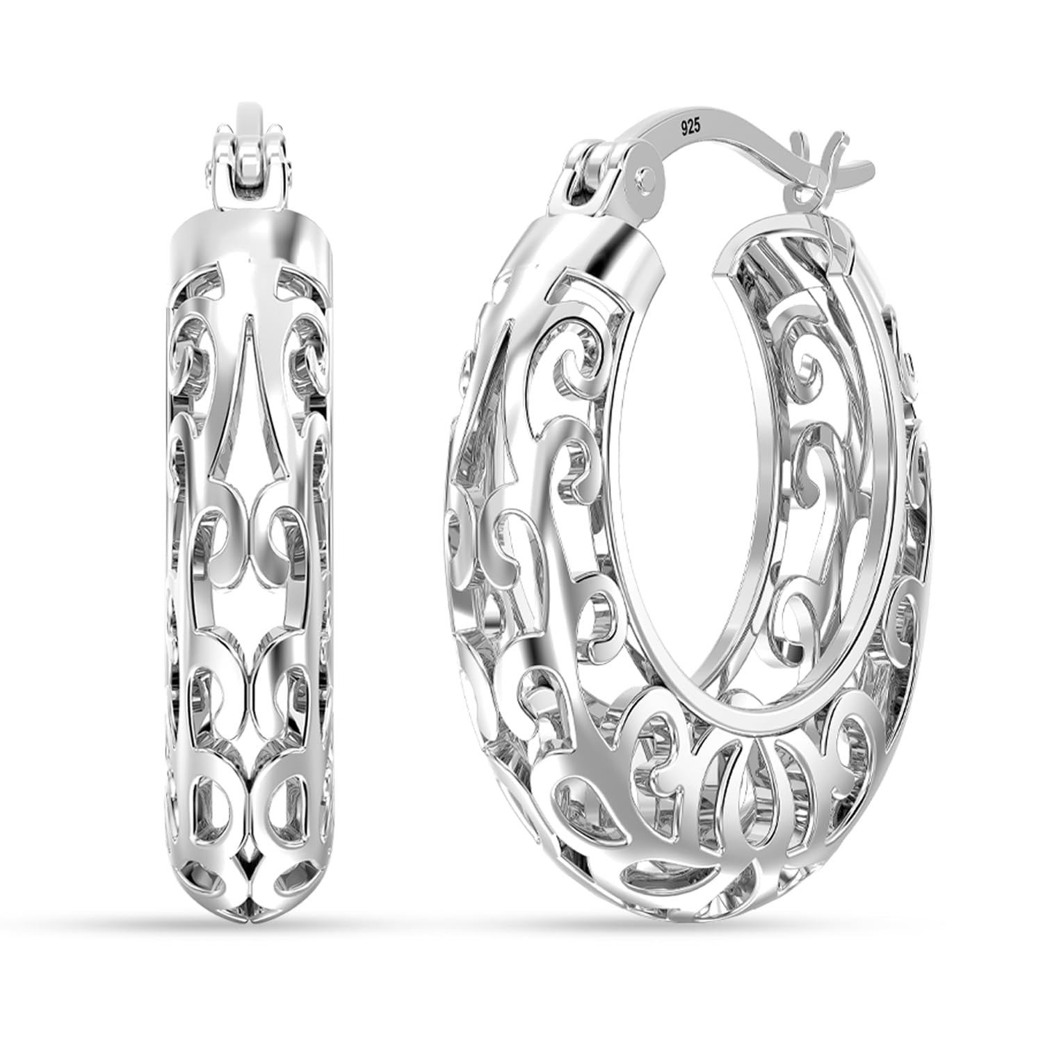 LeCalla 925 Sterling Silver Earrings for Women | Round Filigree Hoop Earrings
