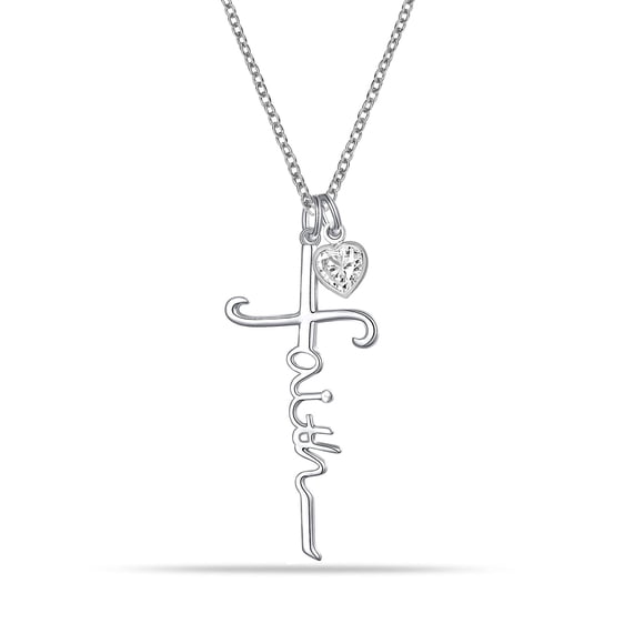 LeCalla 925 Sterling Silver Elegant Faith Cross Pendant Necklace Infinity Love of God CZ Heart Pendant Chain Necklace for Women and Teen 16+2" Inches