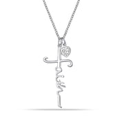 925 Sterling Silver Pendant Necklace Elegant Faith Cross CZ Heart Pendant Necklace for Women and Teen 16+2" Inches
