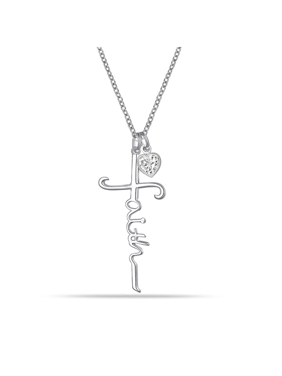 925 Sterling Silver Pendant Necklace Elegant Faith Cross CZ Heart Pendant Necklace for Women and Teen 16+2" Inches