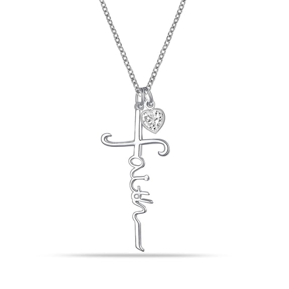 LeCalla 925 Sterling Silver Pendant Necklace Elegant Faith Cross CZ Heart Pendant Necklace for Women and Teen 16+2" Inches