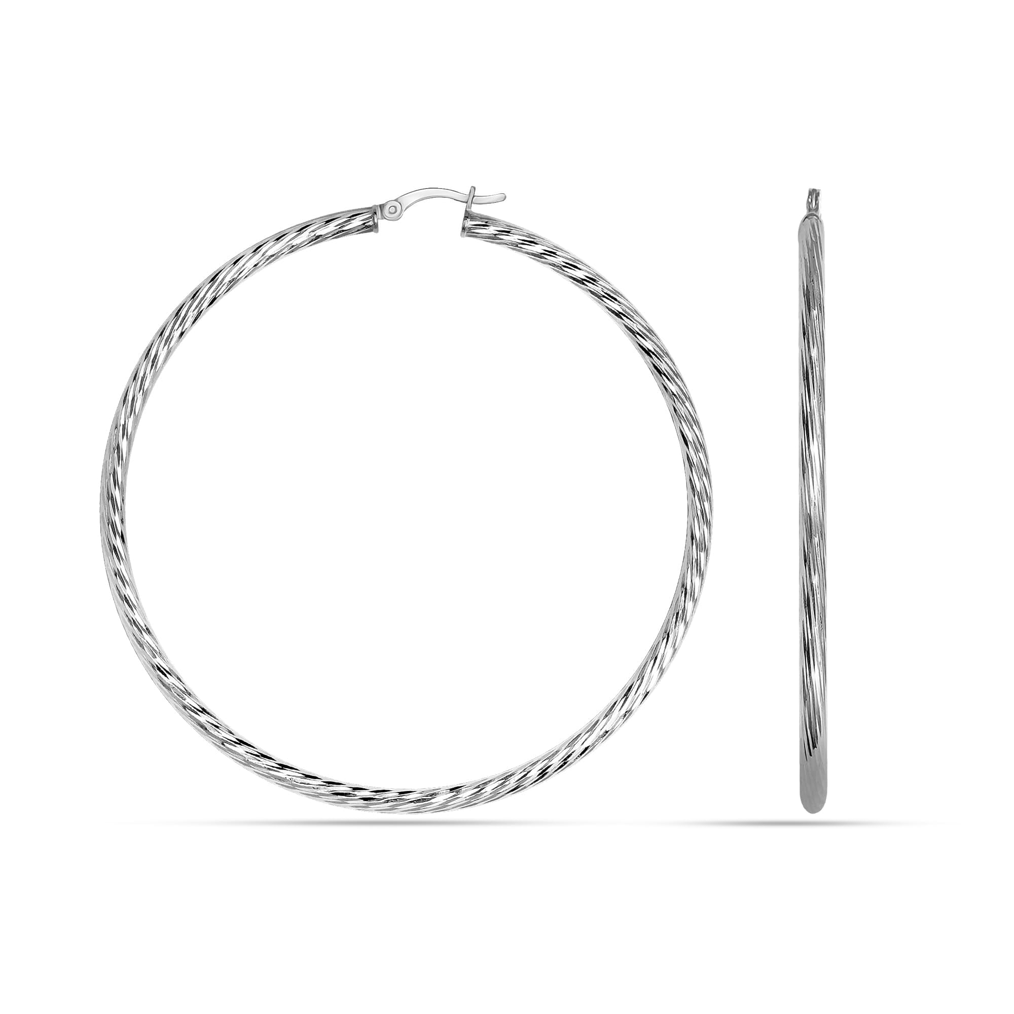 LeCalla 925 Sterling Silver Extra Large Hoop Earrings for Women Hypoallergenic Diamond Cut Earring Hoops for Women 60MM