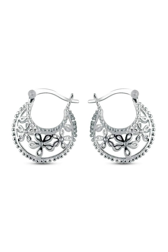 925 Sterling Silver Filigree Basket Hoop Earrings Cubic-Zirconia for Teen and Women 18MM