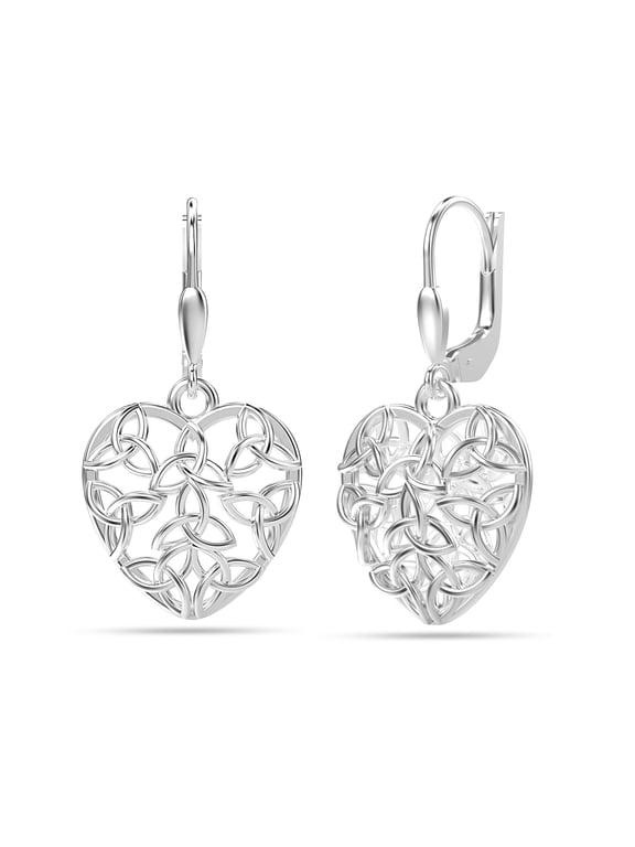 925 Sterling Silver Filigree Heart Infinity Celtic Knot Leverback Drop Dangler Earrings Fine Jewelry for Women and Teen 35MM